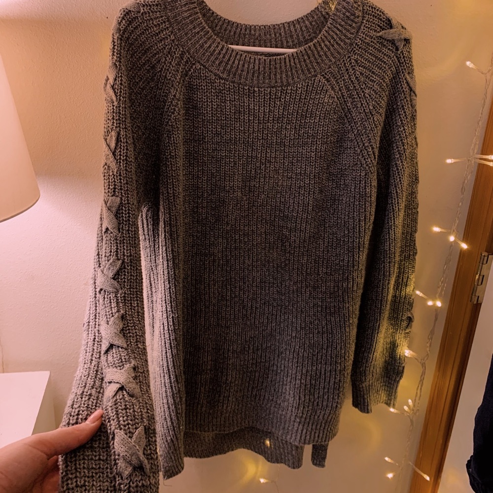 Grey Sweater with lace sleeves